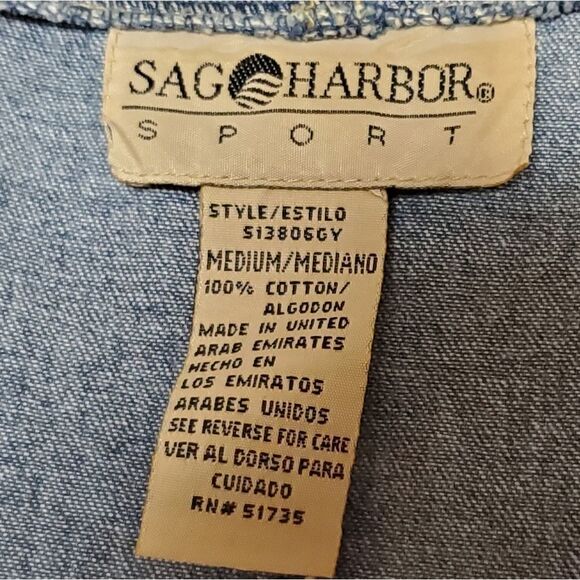 VINTAGE 1990s Sag Harbor Stone Wash Full-zip Hooded Denim Shacket Jacket Medium - Picture 16 of 16